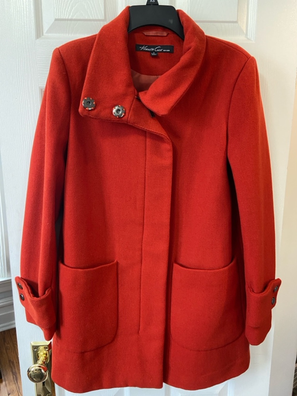 Kenneth Cole New York Vibrant Red Wool-Blend Short Pea Coat (Size 6)